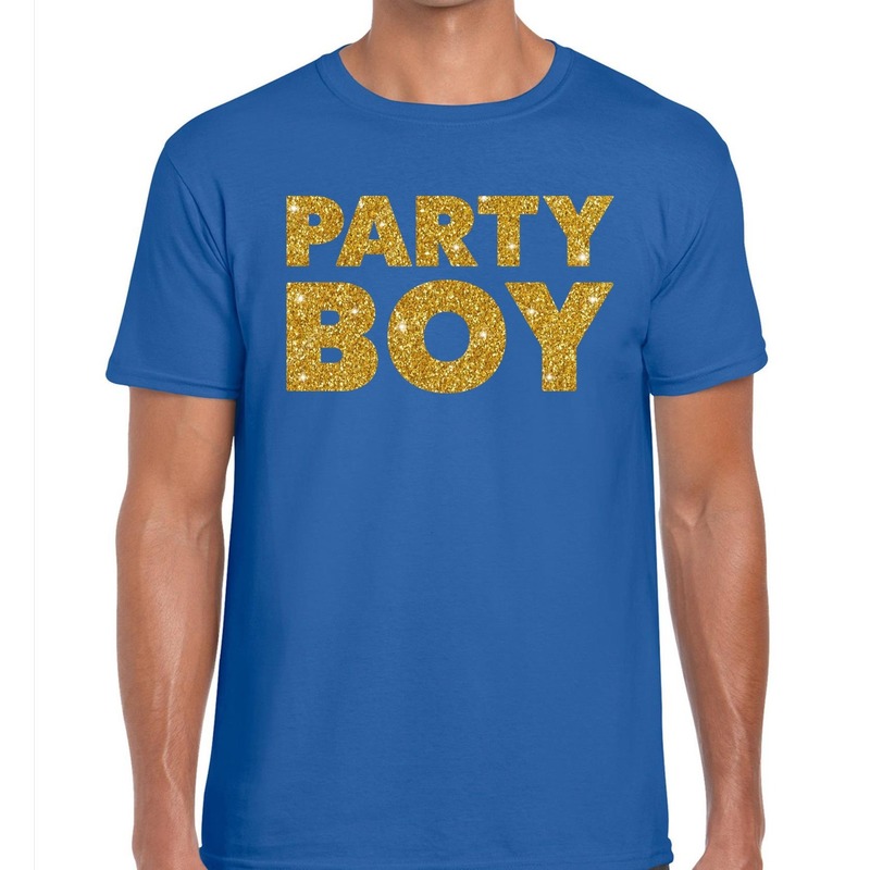 Party Boy glitter tekst t-shirt blauw heren - heren shirt Party Boy Top Merken Winkel